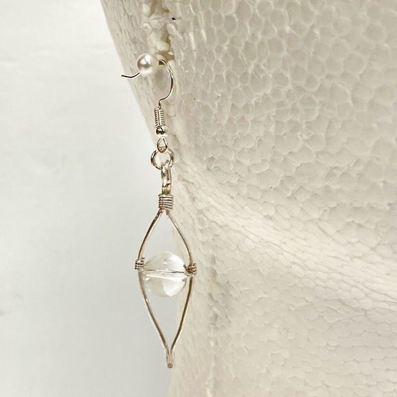 HANDMADE Genuine Clear Quartz Wrapped Dangle Earrings - Picture 8 of 9